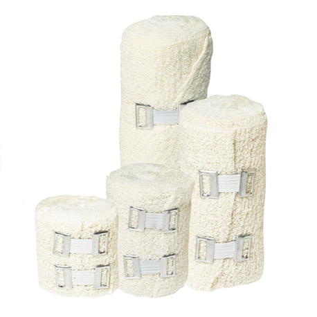 Cotton crepe bandage, 80g, 7.5cmx4.5m with 2 metal clip (12pcs/Box)